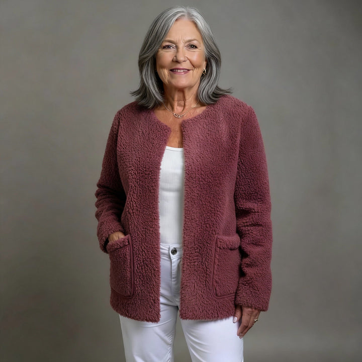 Zoe | Sophisticated Collarless Open Front Winter Coat