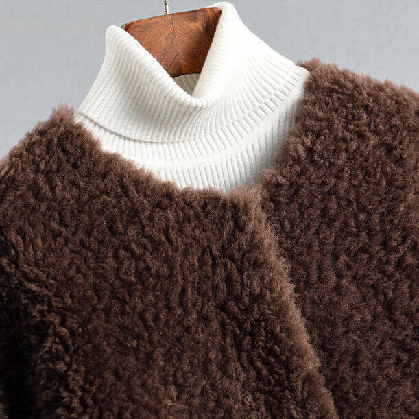 Zoe | Sophisticated Collarless Open Front Winter Coat