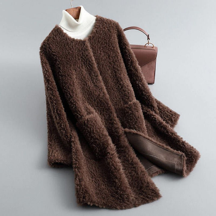 Zoe | Sophisticated Collarless Open Front Winter Coat