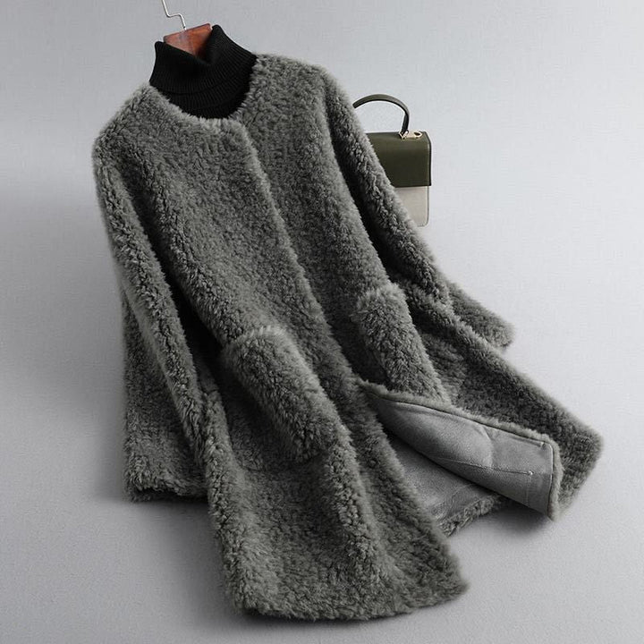 Zoe | Sophisticated Collarless Open Front Winter Coat